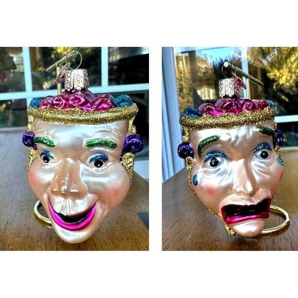 VTG Old World Christmas Comedy Tragedy Ornament Glass Mask Theater New Rare OWC - Picture 7 of 12